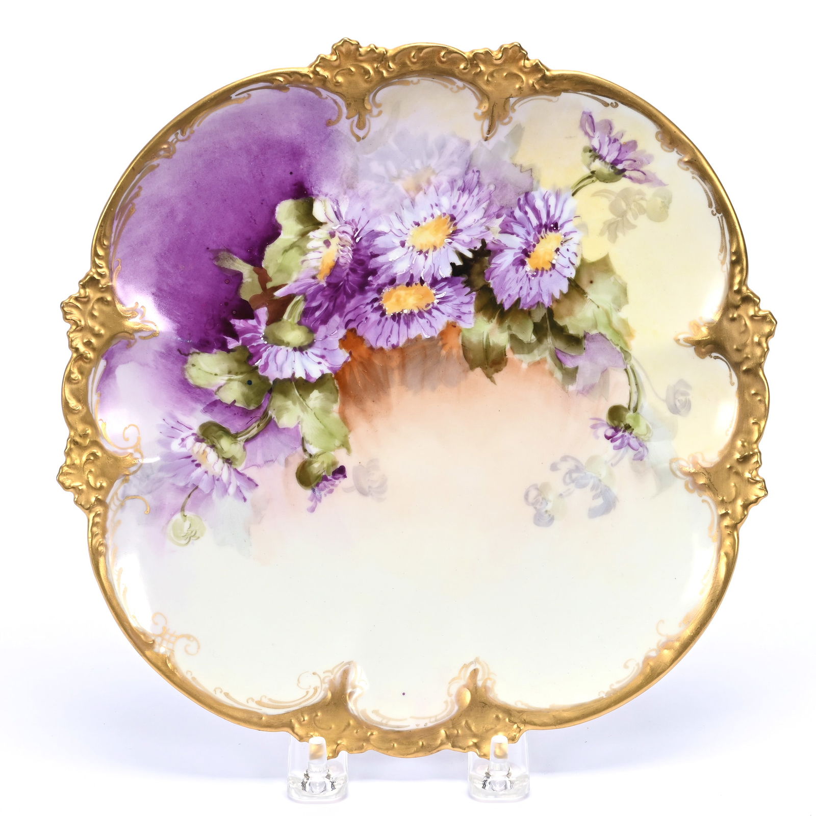 Square Plate Marked G.B.A. Limoges, Lavender, Green And Pink Tones, Floral Decor (1 of 2)