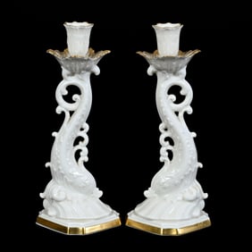 Pair Candlesticks Marked Lenox, Figural Dolphin Stems