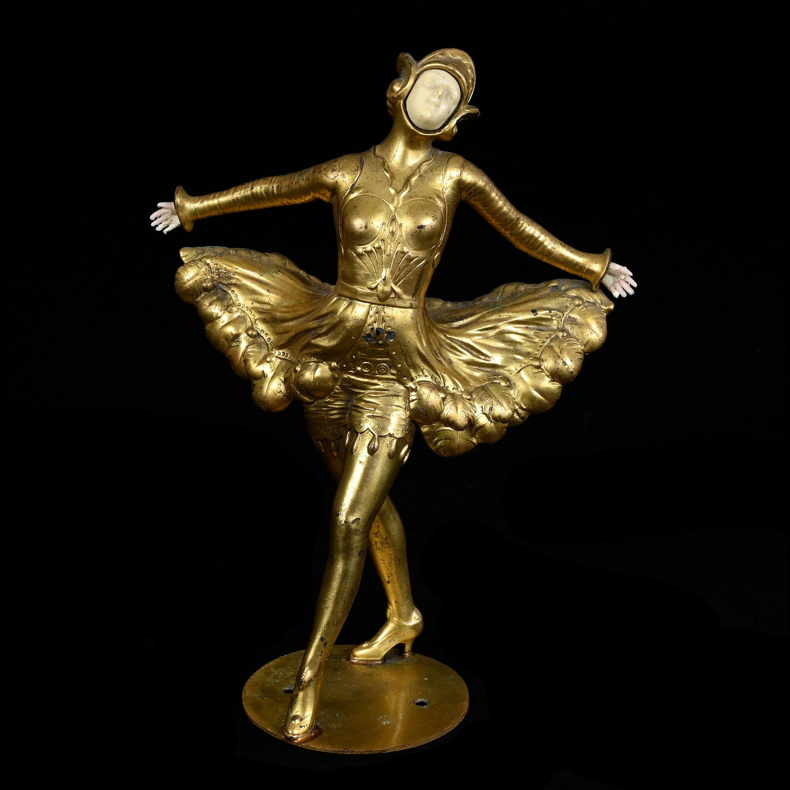 Figurine, Brass Harlequin Dancer With Faux Ivory Face And Handles (1 of 5)