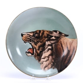 Plate Marked Limoges, Hand Painted Tiger Decor, Artist Signed