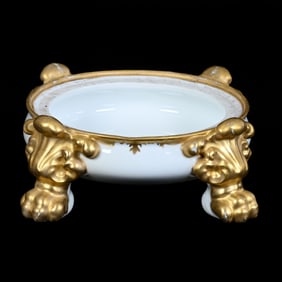 Jardiniere Base Marked J.P. Limoges, White With Gilded Claw Feet