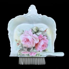 Crumb Tray And Brush, Limoges Style, Hand Painted Rose Decor