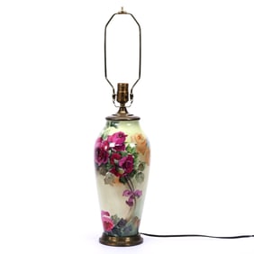 Table Lamp, Unmarked Limoges, Hand Painted Rose Decor