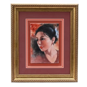 Plaque, Hand Painted Portrait Of Young Woman