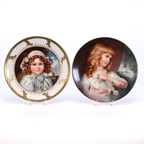 (2) Plates, Unmarked Portraits Of Young Children