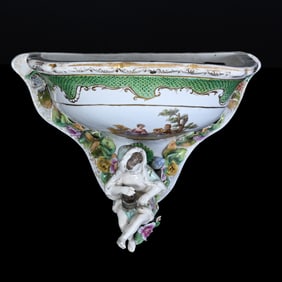 German Wall Pocket, Unidentified Mark In Style Of KPM Porcelain