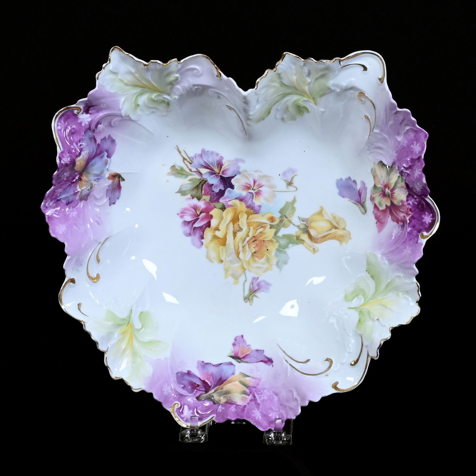 Bowl, Heart Shaped, Unmarked R.S. Prussia, White And Lavender Tones, Floral Decor (1 of 5)