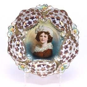 Footed Bowl, Unmarked R.S. Prussia, Lily Mold, Lebrun With Hat Portrait