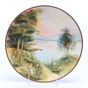 Plaque Marked Nippon Wreath Mark, Lake And Tree Scenic Decor