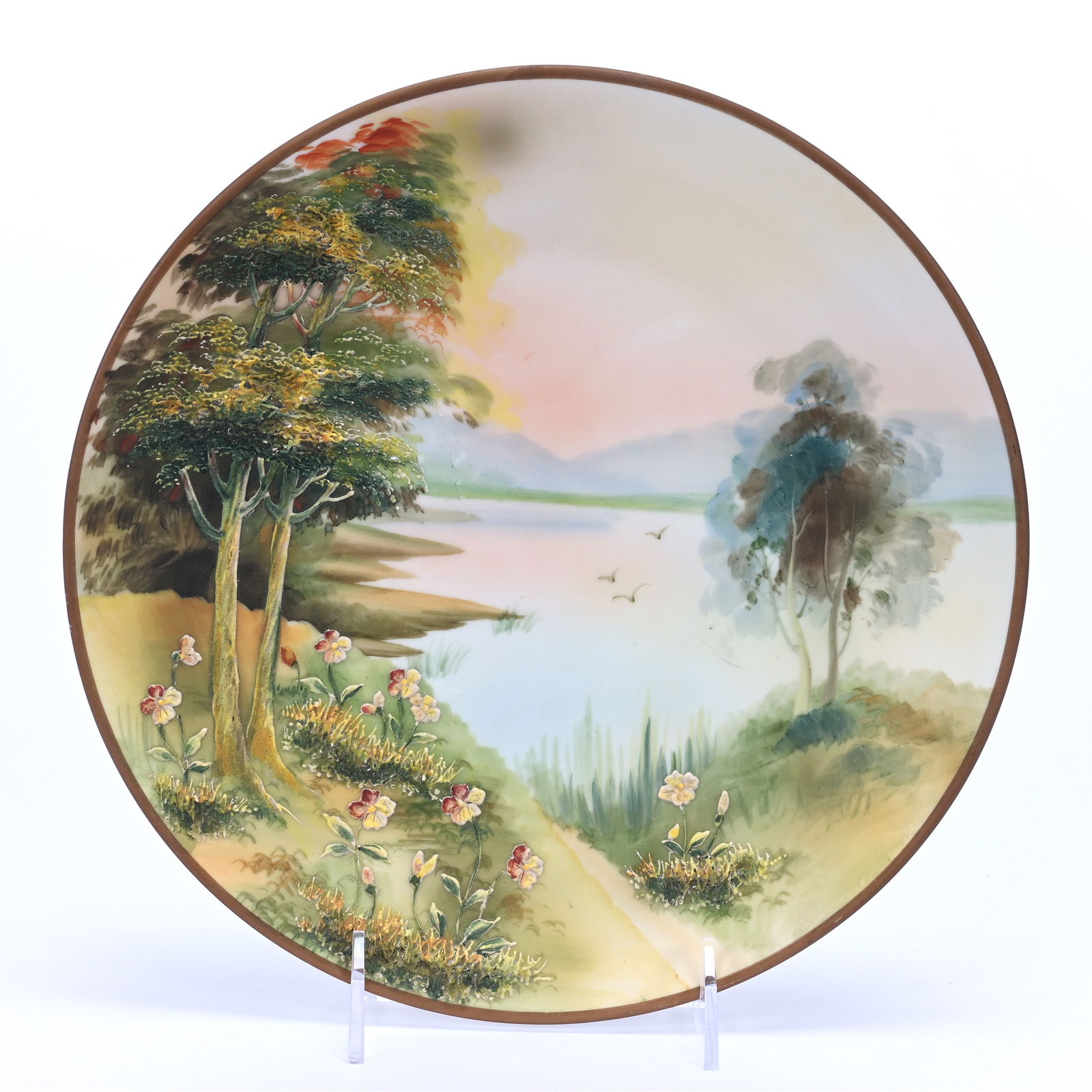 Plaque Marked Nippon Wreath Mark, Lake And Tree Scenic Decor (1 of 2)