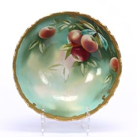 Footed Bowl Marked T&V Limoges, Hand Painted Apple Decor