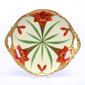 Cake Plate Marked Stouffer Studio, Yellow Background, Tiger Lily Decor