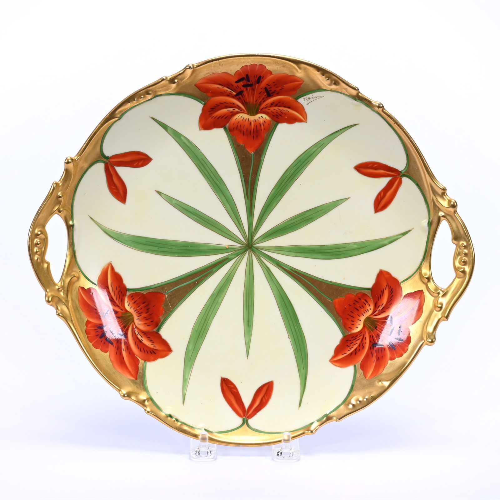 Cake Plate Marked Stouffer Studio, Yellow Background, Tiger Lily Decor (1 of 3)