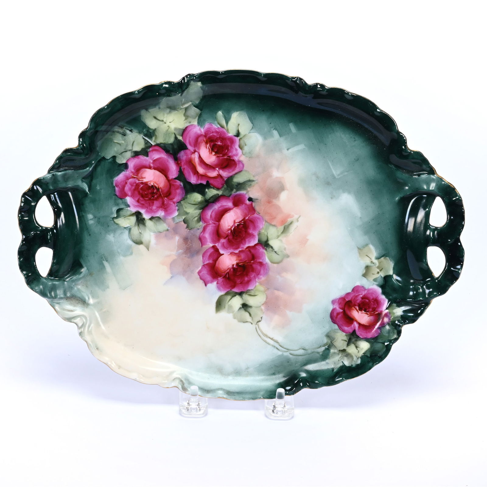 Dresser Tray Marked Haviland Limoges, Green And Cream With Red Rose Decor (1 of 2)