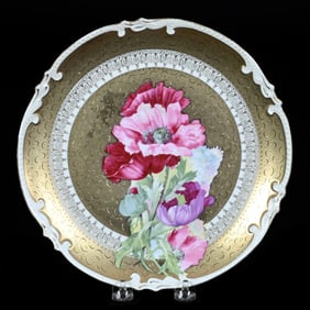 Plate Marked Austria, Textured Gold Ground, Poppy Decor