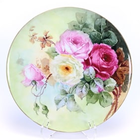 Plaque Marked T&V Limoges, Green Tones, Hand Painted Rose Decor
