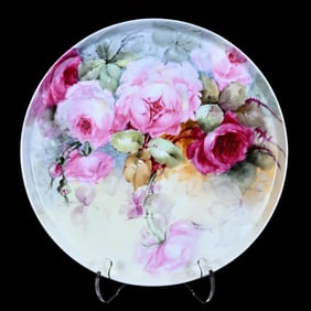 Round Tray Marked T&V Limoges, Hand Painted Rose Decor, Artist Signed