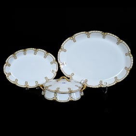 Set Marked Haviland Limoges, Three Piece, White With Laurel Wreath And Berry Decor