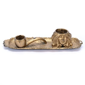 Gilded Metal Match Holder, Art Nouveau Design