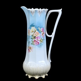 Tankard, Unmarked R.S. Prussia, Blue, White And Cream Tones, Rose Decor