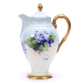 Chocolate Pot Marked Limoges France, Blue And Yellow Tones, Violet Decor