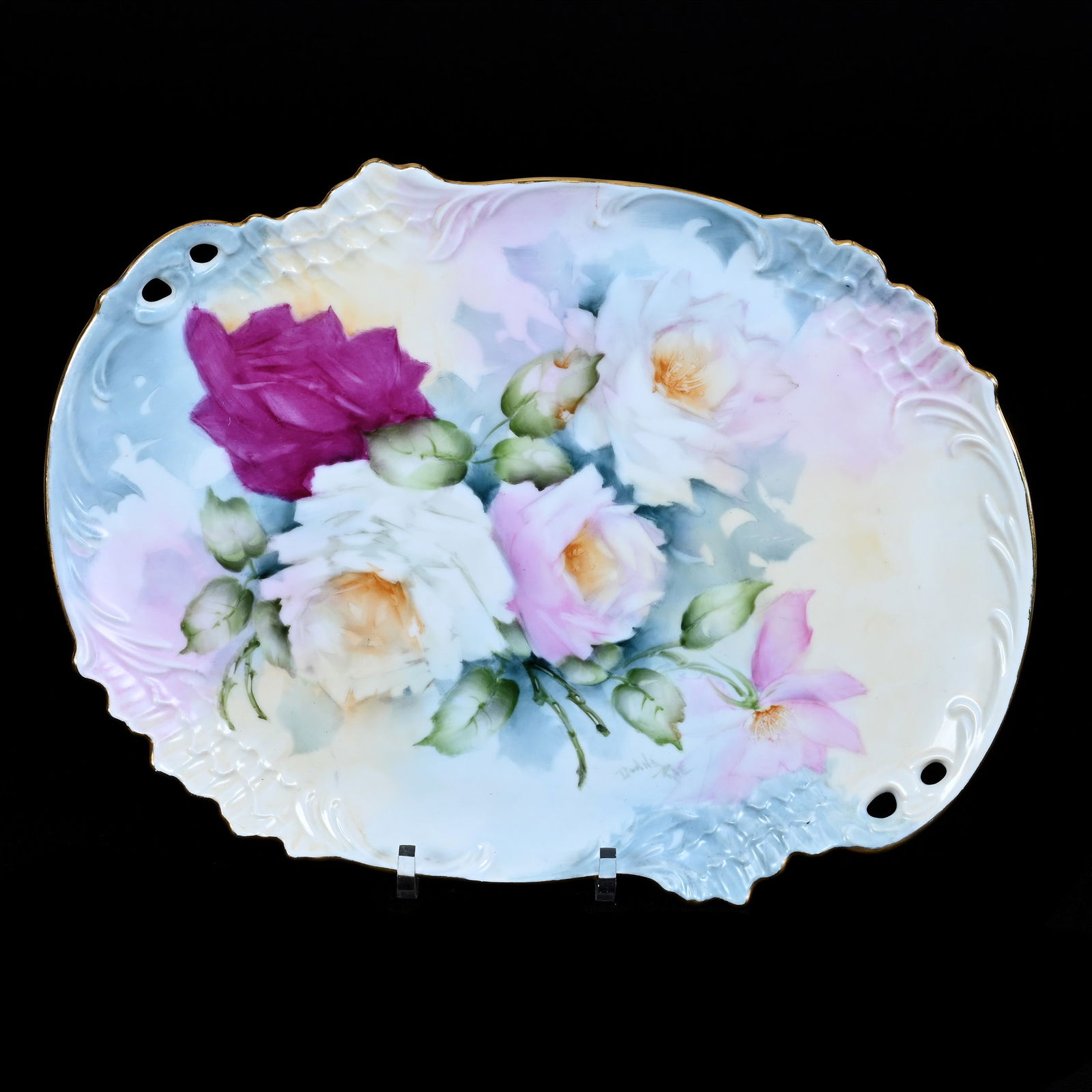 Dresser Tray, Pastel Blue, Yellow And Pink Tones, Rose Decor (1 of 2)