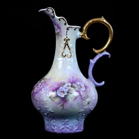 Ewer Marked Victoria Porcelain, Hand Painted Floral Decor