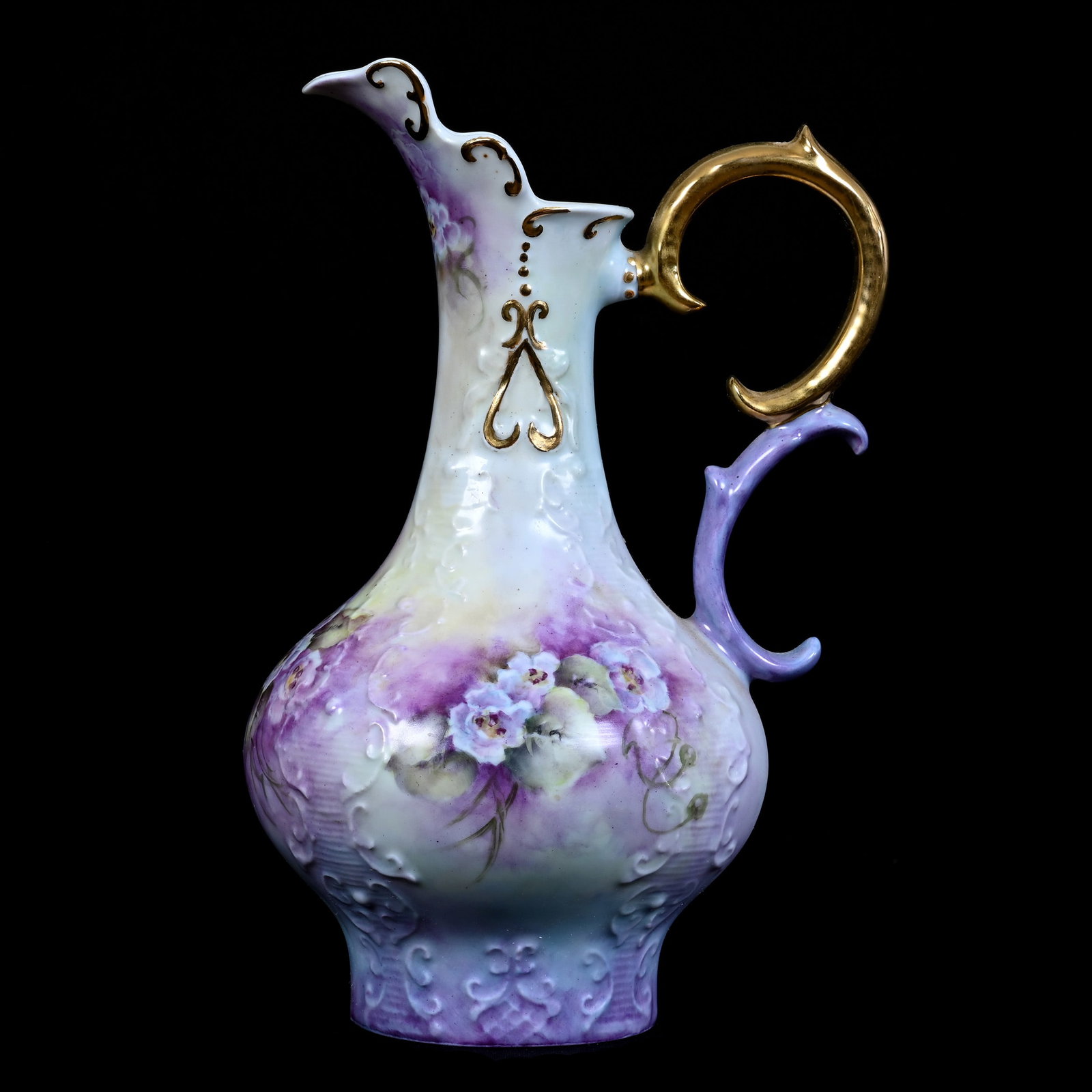 Ewer Marked Victoria Porcelain, Hand Painted Floral Decor: Ewer Marked Victoria Porcelain, Hand Painted Floral Decor, 9.5" x 5.75", Illinois Private Collection.