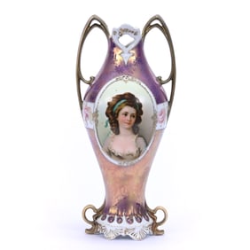 Vase, Two Handles, Unmarked R.S. Prussia, Medallion Portrait Of Potocka