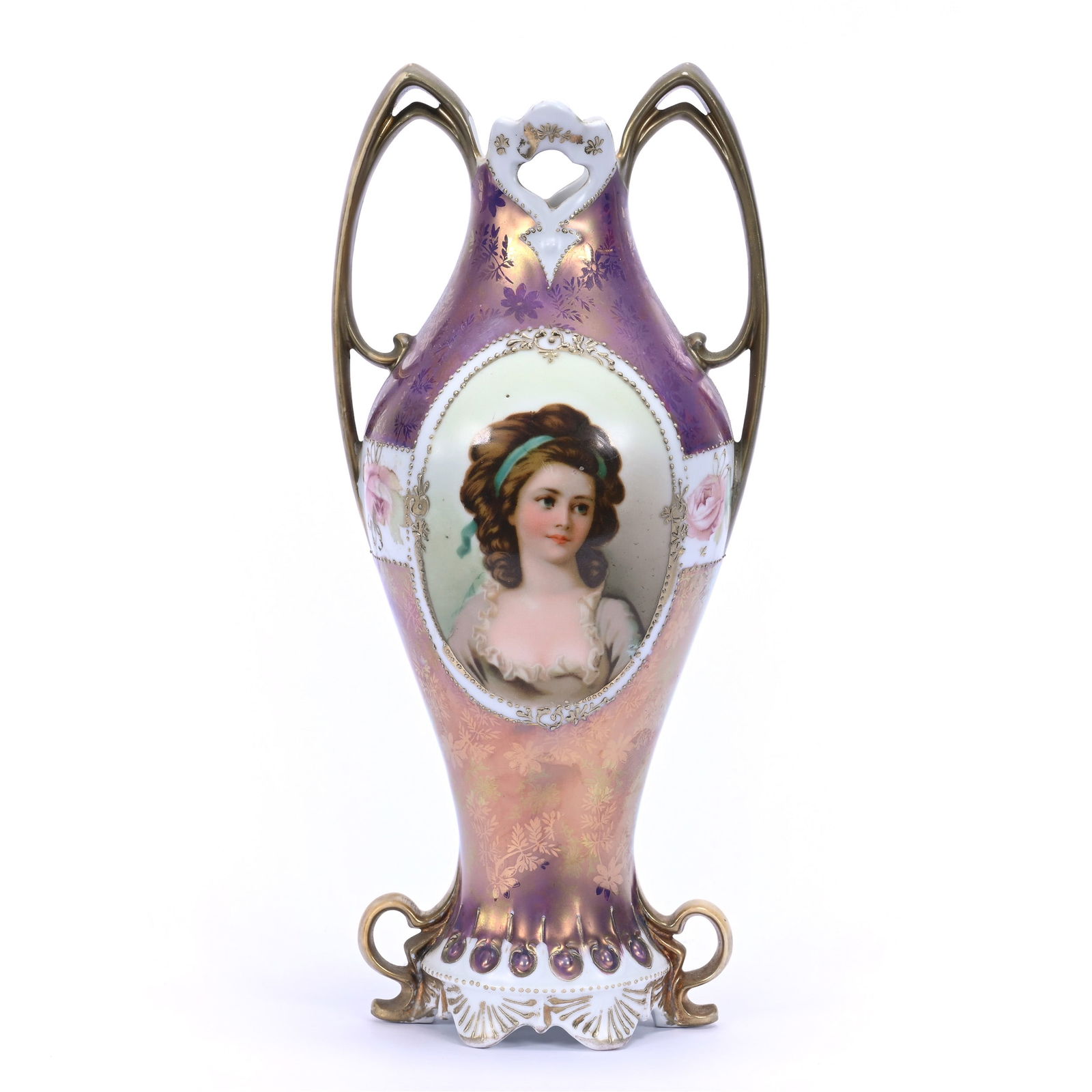 Vase, Two Handles, Unmarked R.S. Prussia, Medallion Portrait Of Potocka (1 of 3)