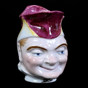 "Face" Jug, Unmarked Germany, Nice Color Highlights, Artist Signed Shaw