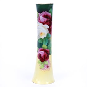 Vase Marked Vienna Austria, Green And Yellow Tones, Chrysanthemum Decor