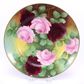 Plate, Marked Habsburg Austria, Hand Painted Pink And Red Rose Decor, Artist Signed