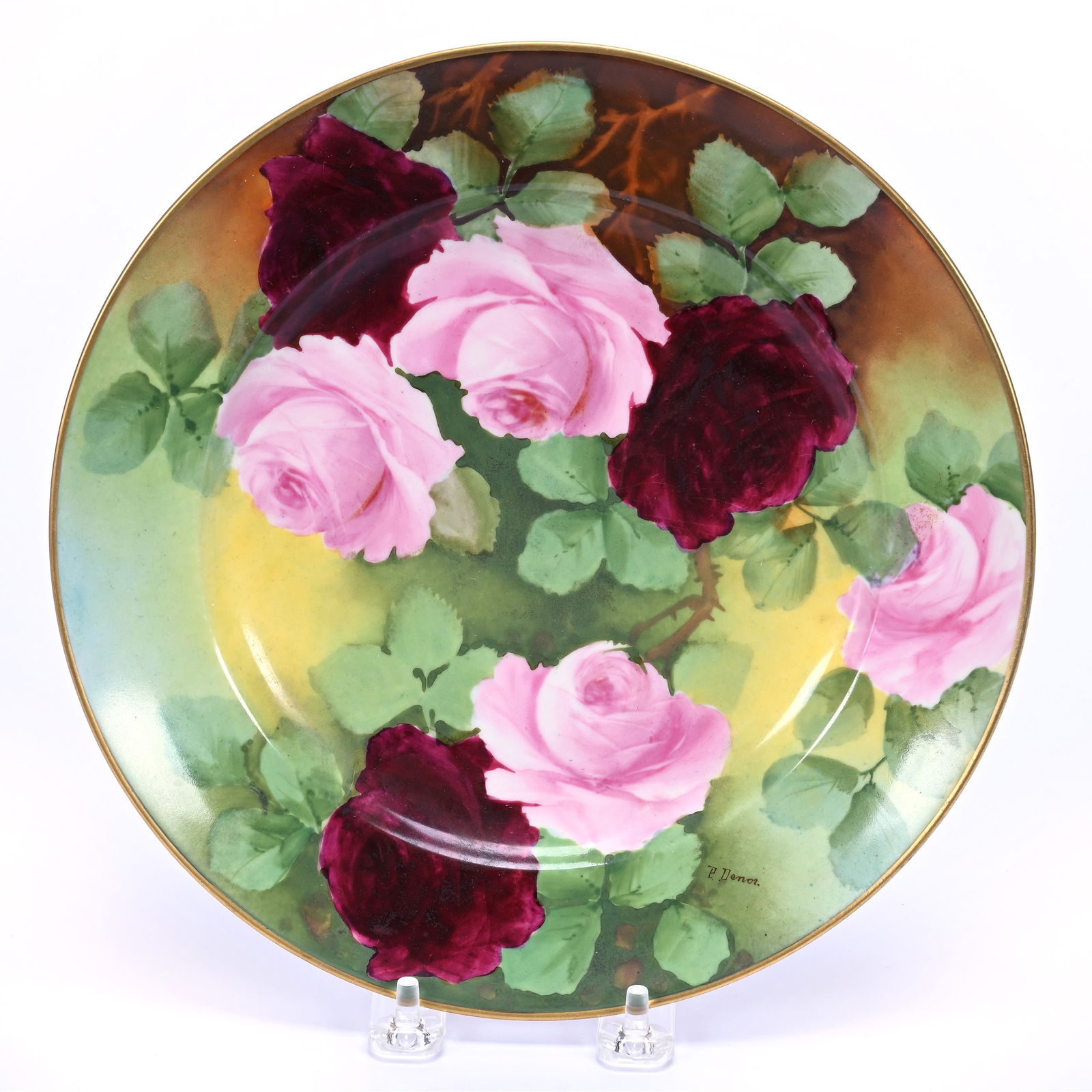 Plate, Marked Habsburg Austria, Hand Painted Pink And Red Rose Decor, Artist Signed (1 of 2)