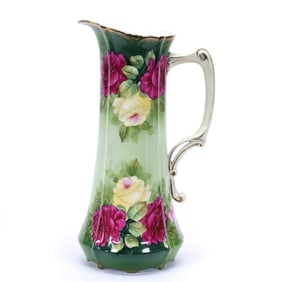 Tankard, Marked Bavaria, Green Tones With Red And Yellow Rose Decor
