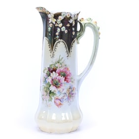 Tankard, R.S. Steeple Mark, Rosebud Mold, White And Yellow Luster Finish With Wild Floral Decor