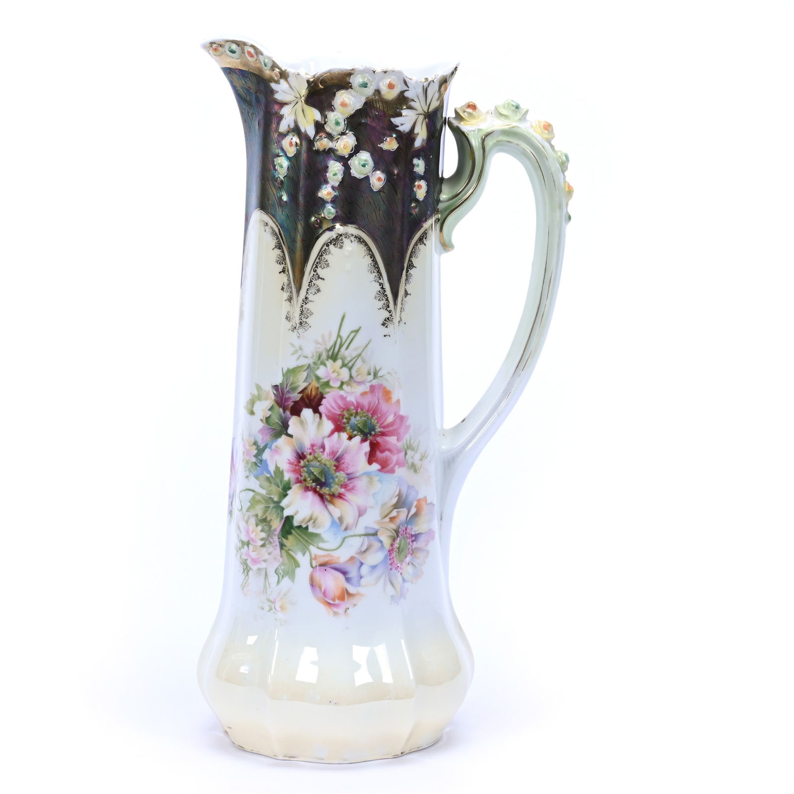 Tankard, R.S. Steeple Mark, Rosebud Mold, White And Yellow Luster Finish With Wild Floral Decor (1 of 3)