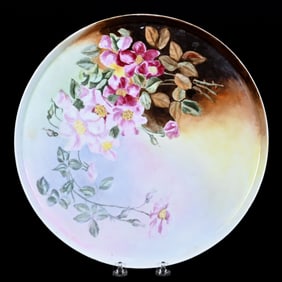 Round Serving Tray, Marked Limoges, Hand Painted Floral Decor