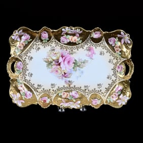 Dresser Tray, Unmarked R.S. Prussia, Cream Center, Pink and Yellow Rose Decor
