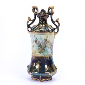 Vase, Two Handles, Marked Royal Vienna, Double Cherub Scenic Decor
