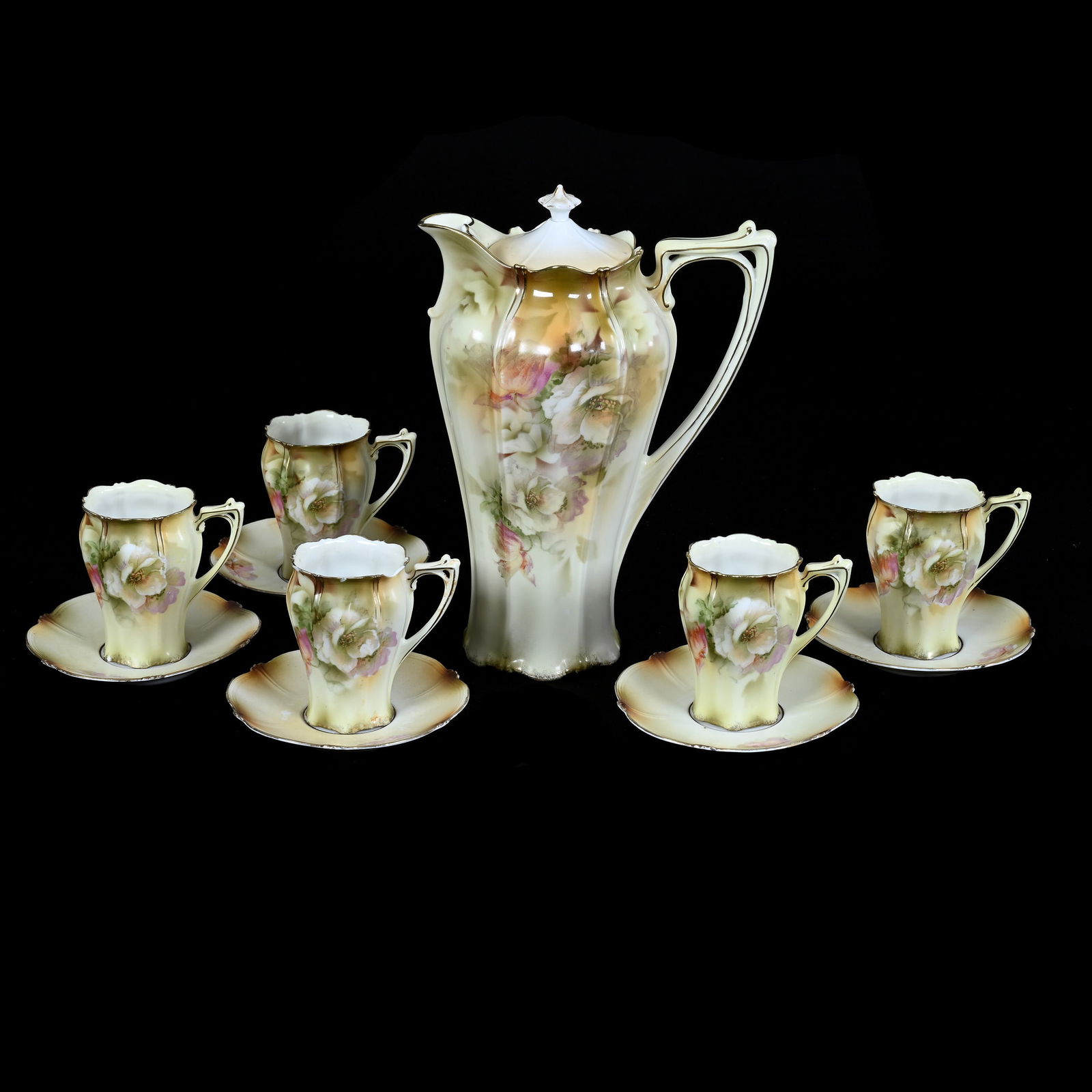 Chocolate Set Marked R.S. Prussia, Brown and Cream Tones, White Poppy Decor (1 of 6)