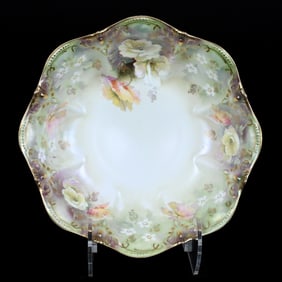 Footed Bowl Marked R.S. Prussia, White, Green and Tiffany Satin Finish