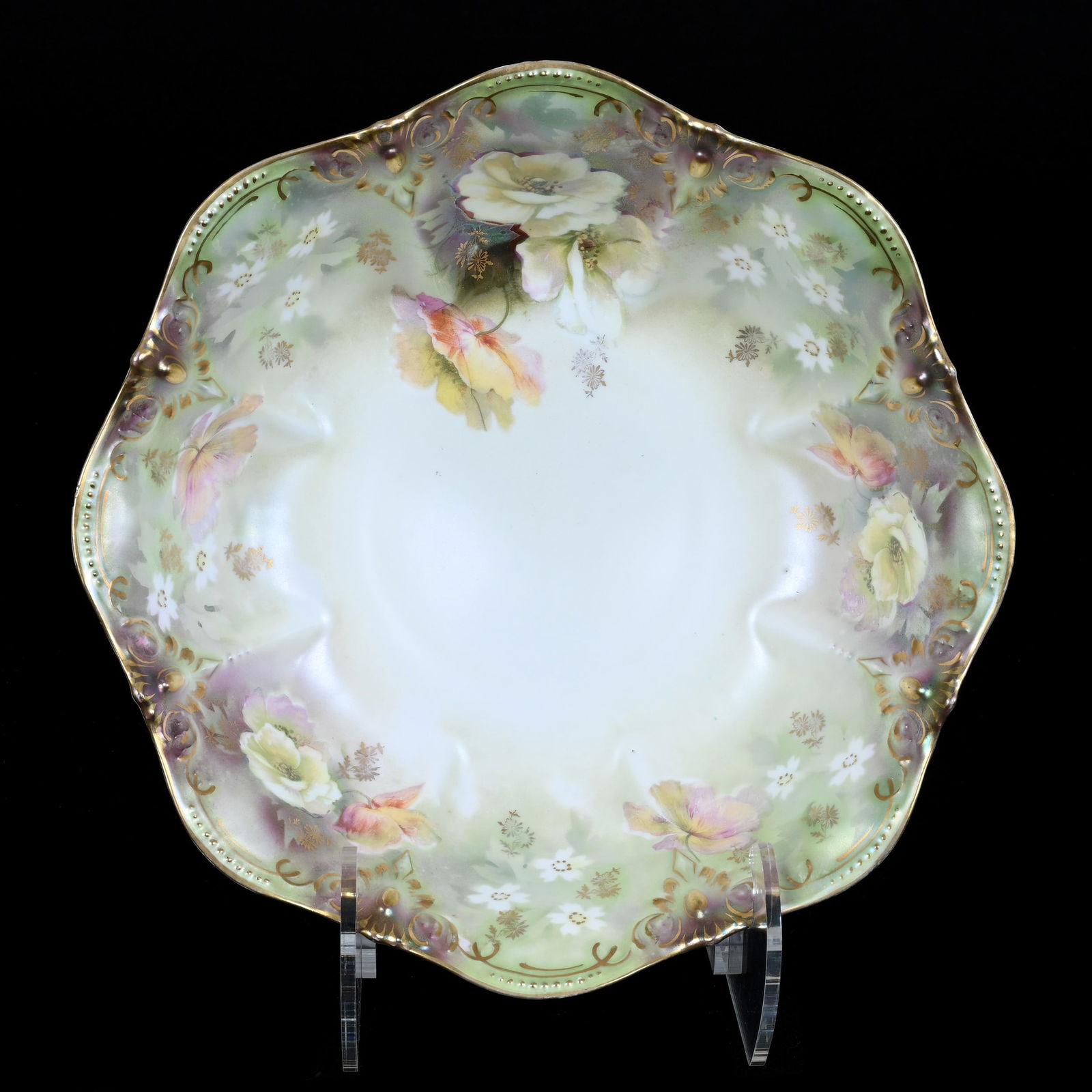 Footed Bowl Marked R.S. Prussia, White, Green and Tiffany Satin Finish (1 of 3)