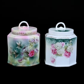 (2) Biscuit Jars Marked R.S. Prussia, Octagon Shape