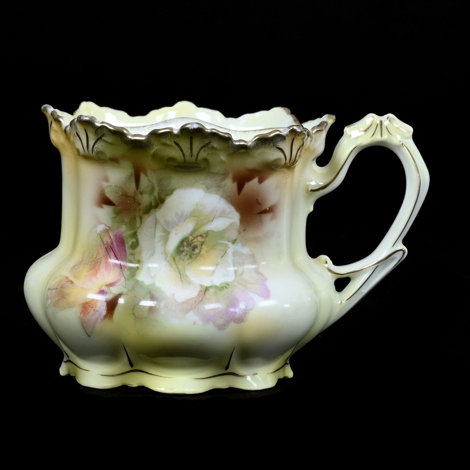 Shaving Mug Marked R.S. Prussia, Yellow and Green Tones, Poppy Decor (1 of 3)