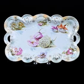 Dresser Tray Marked R.S. Prussia, White, Blue and Peach Satin Finish