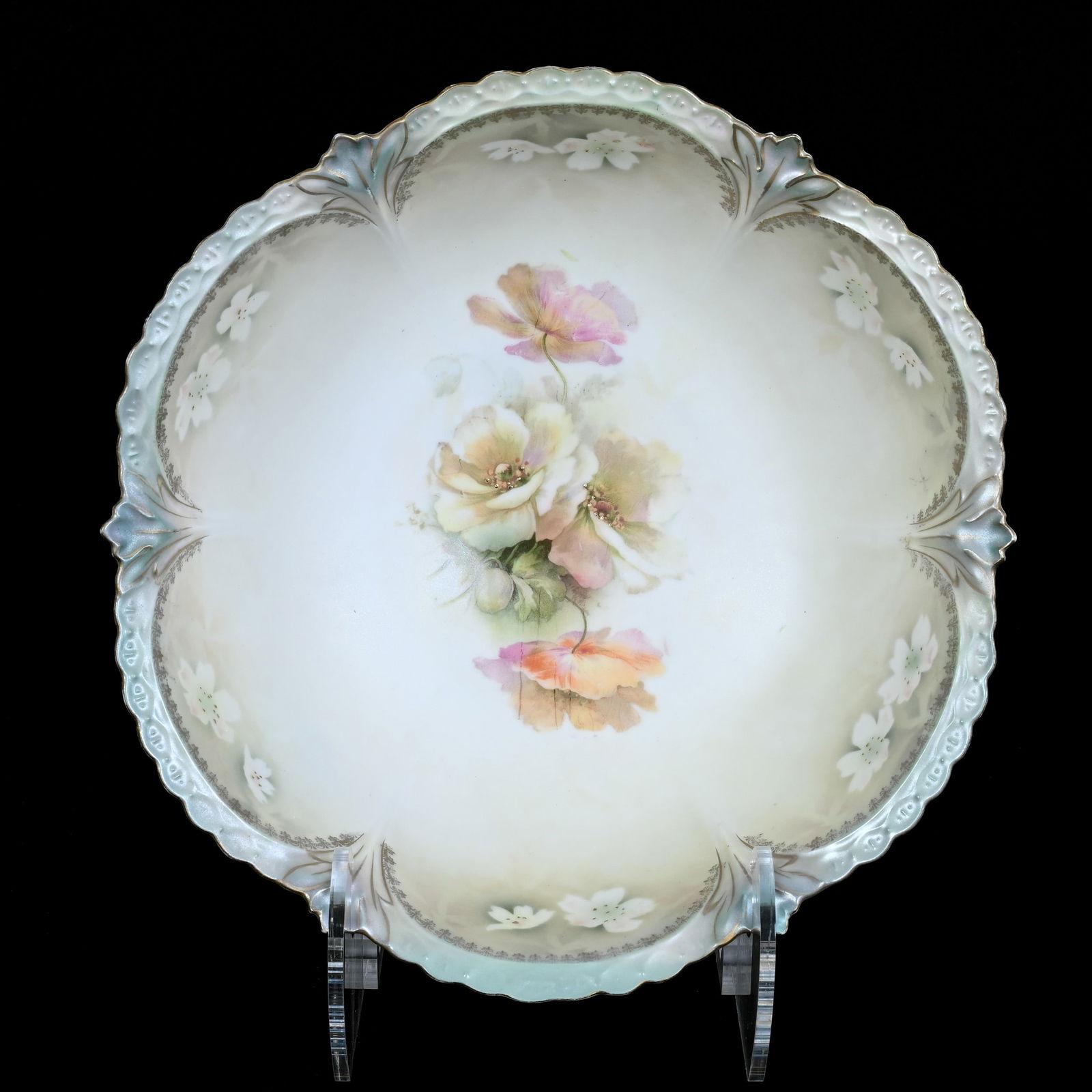 Footed Bowl Marked R.S. Prussia, Green, Cream, and White Tones, Satin Finish (1 of 3)