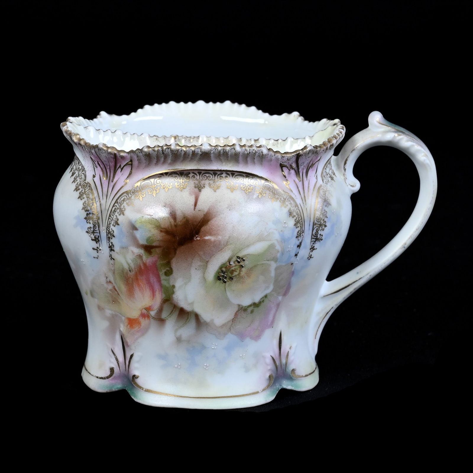 Shaving Mug Marked R.S. Prussia, White, Pink and Green Satin Finish (1 of 4)