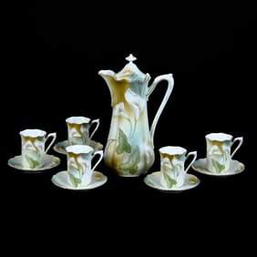 Chocolate Set Marked R.S. Germany, Green, Brown and Yellow Tones