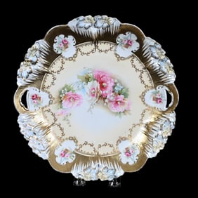 Cake Plate Marked R.S. Prussia, Icicle Mold, Cream Center, Floral Decor